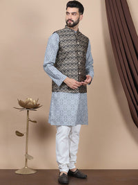 Anouk Geometric Printed Regular Pure Cotton Straight Kurta With Churidar & Nehru Jacket