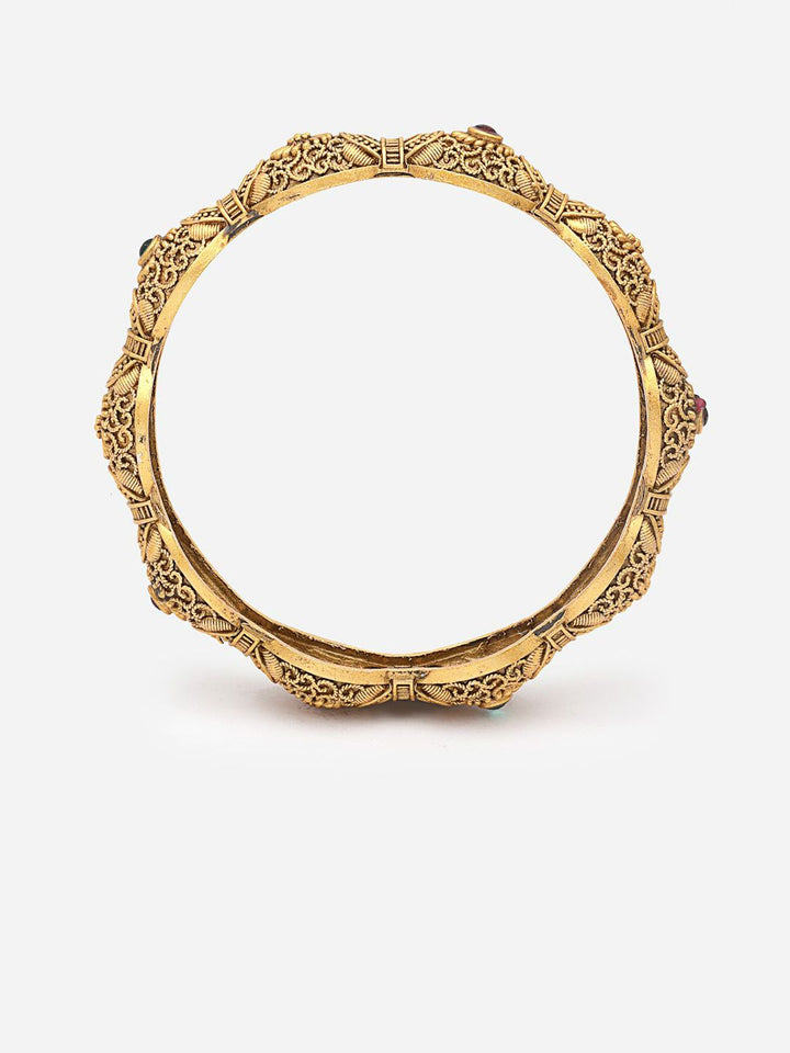PANASH- Set Of 2 24 CT Gold-Plated Handcrafted Antique Bangles