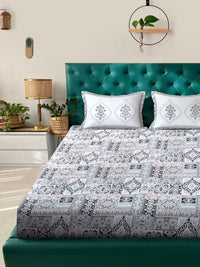Myntra Elegant Homes Grey Ethnic Pure Cotton 400TC Super King Bedsheet Set-2.7mX2.7m