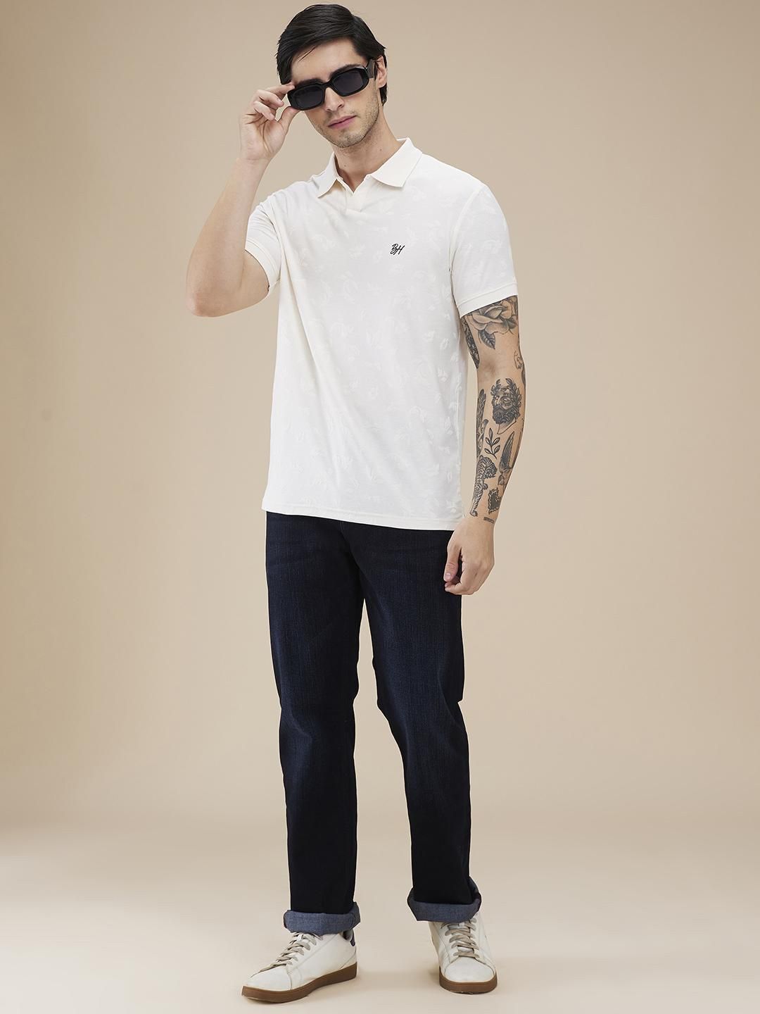 Being Human Men Self Design Polo Collar Cotton Slim Fit T-shirt