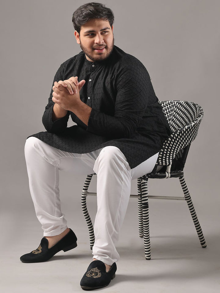 SOJANYA PLUS Plus Size Men Ethnic Motifs Embroidered Pure Cotton Kurta With Pyjamas