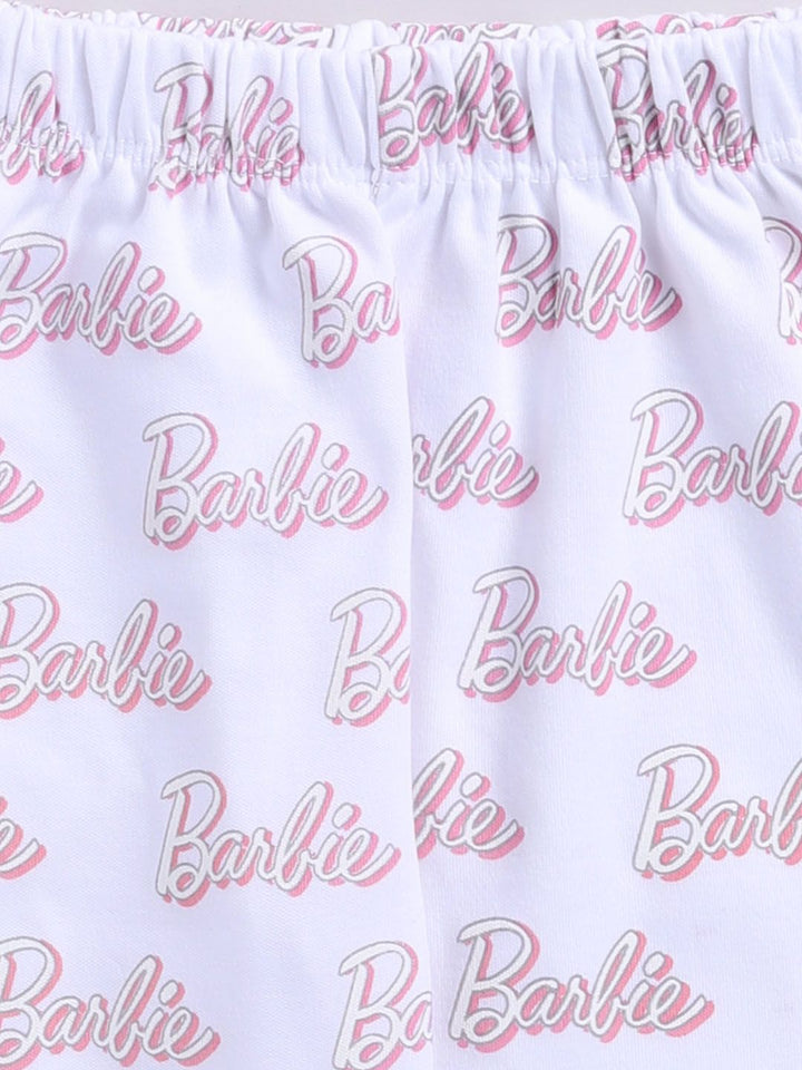 Moms Love Infant Girls Barbie Printed Pure Cotton Night suit