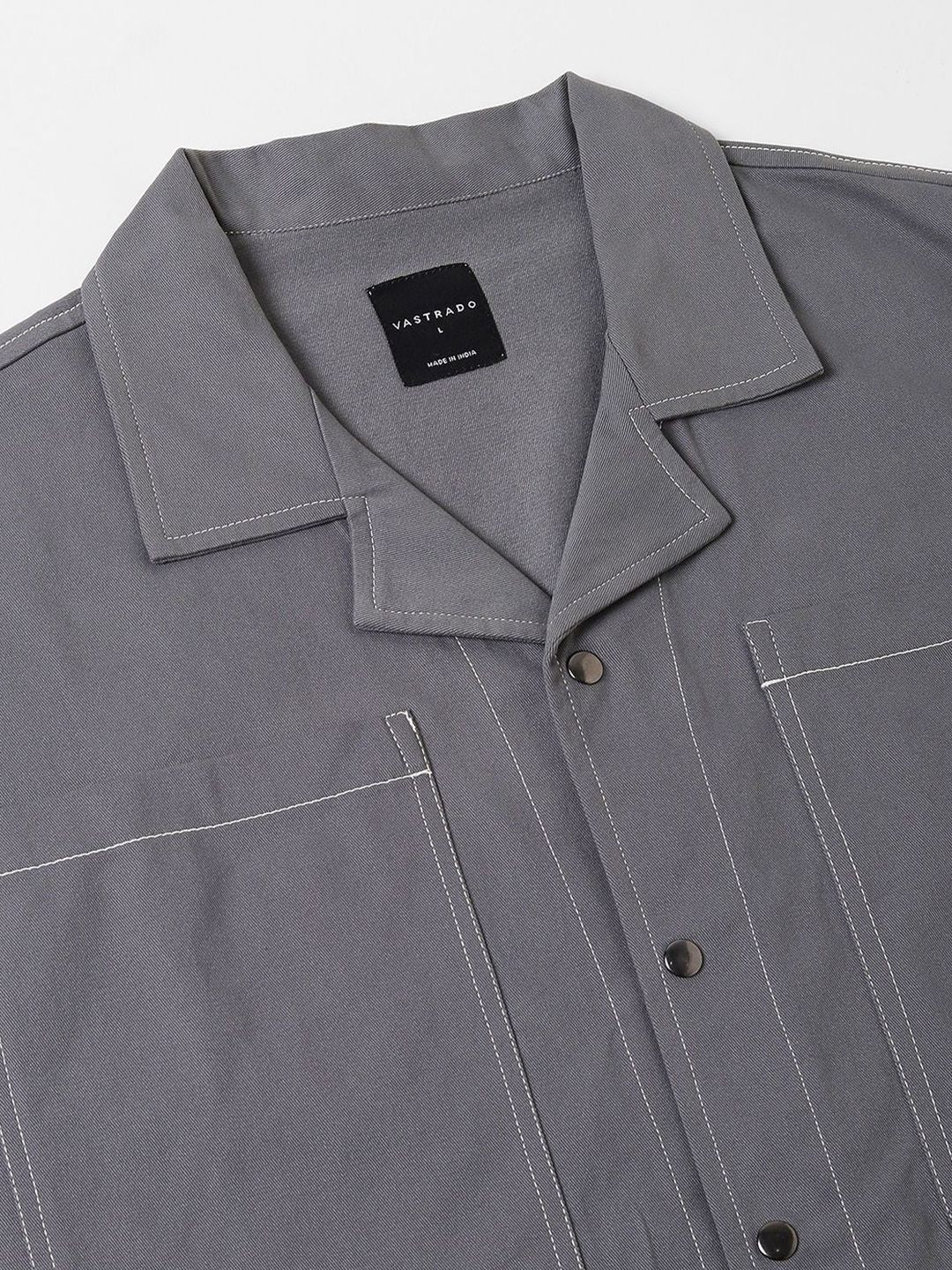VASTRADO Men Classic Cuban Collar Solid Cotton Oversized Casual Shirt
