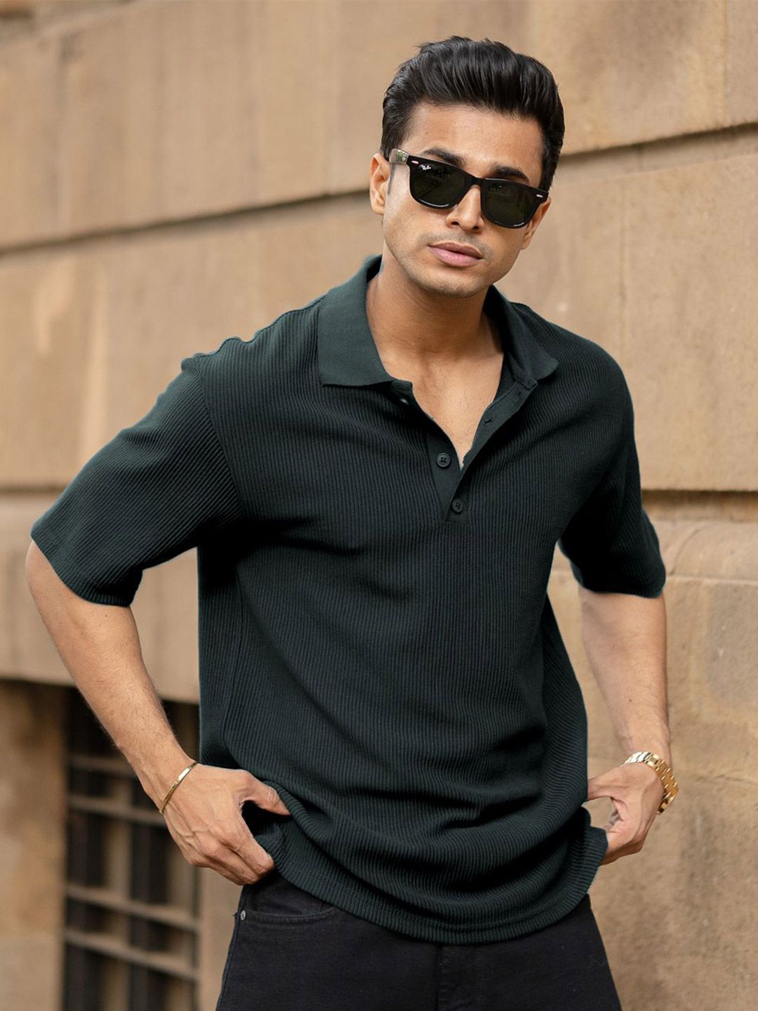 Powerlook Men Polo Collar Drop-Shoulder Sleeves T-shirt