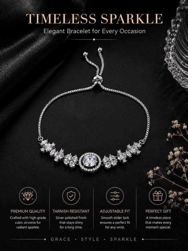 PANASH Wanita Brass American Diamond Bersalut Perak Gelang Lilit