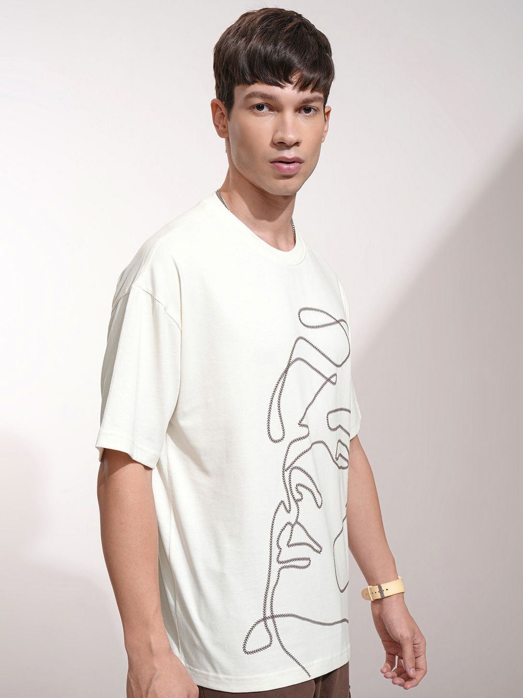 HIGHLANDER Men Abstract Printed Round Neck Cotton Oversized T-shirt