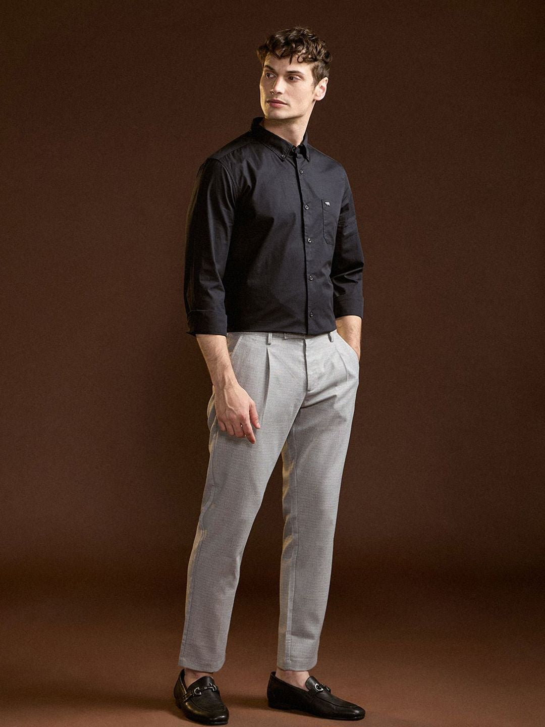THE BEAR HOUSE Men Slim Fit Button-Down Collar Solid Cotton Formal Shirt