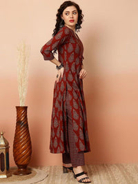KALINI Ethnic Motifs Printed V-Neck Straight Kurta with Trousers & Dupatta