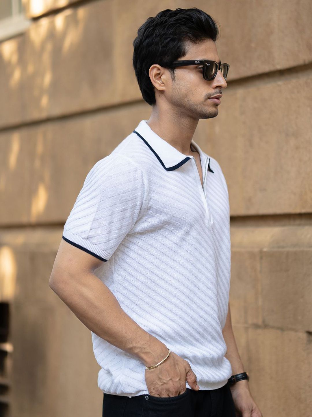Powerlook SS25 Diagonal Knit Polo Collar Pure Cotton T-Shirt