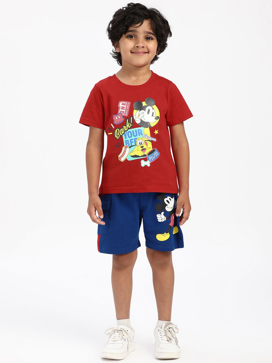 Nauti Nati Boys Mickey & Pluto Printed Pure Cotton T-shirt With Shorts