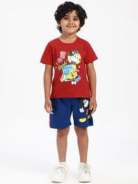 Nauti Nati Boys Mickey & Pluto Printed Pure Cotton T-shirt With Shorts