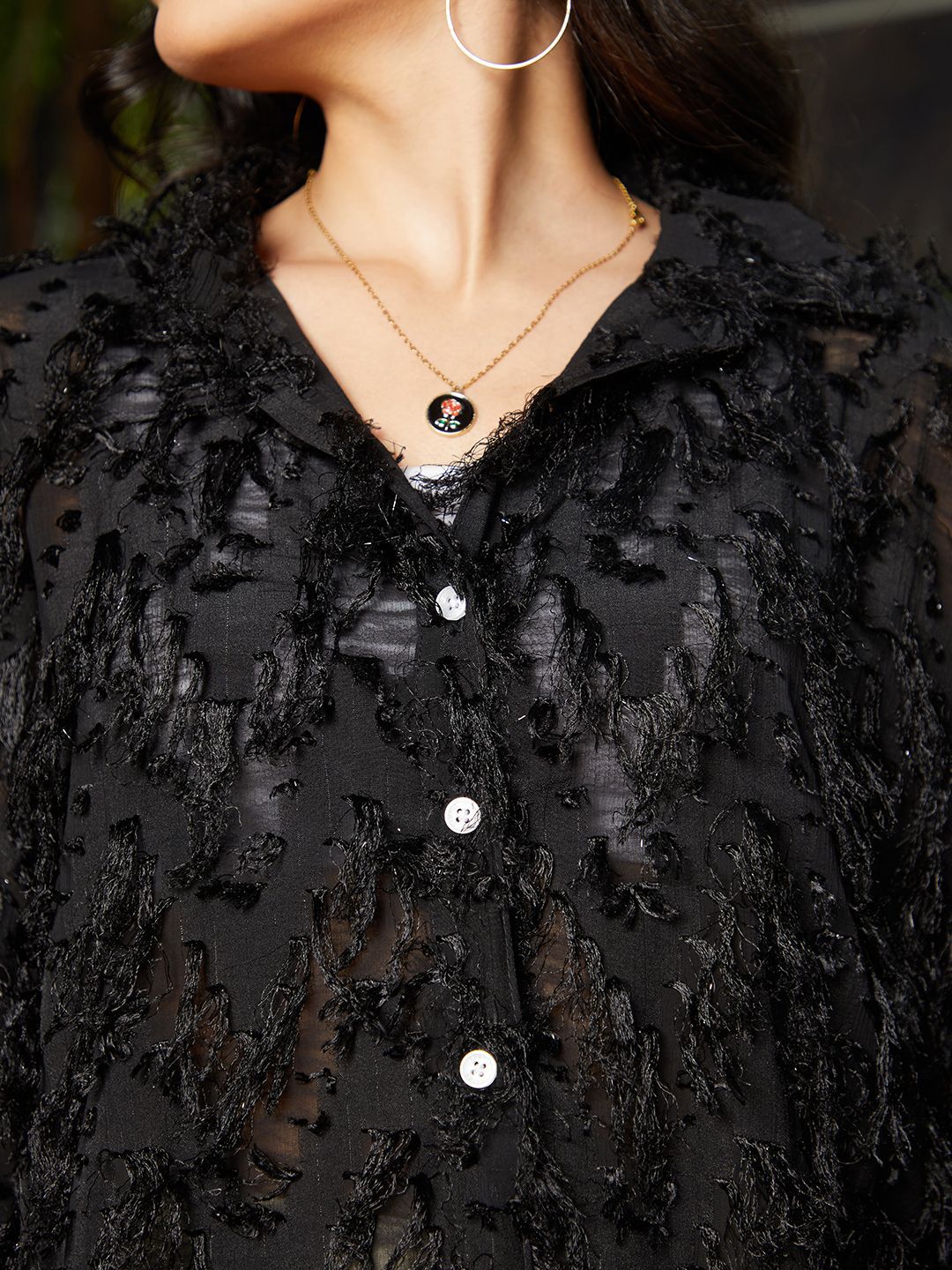 Campus Sutra Women Comfort Spread Collar Textured Casual Shirt