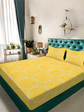 KLOTTHE Yellow & White Geometric Printed 300 TC Double King Bedsheet With 2 Pillow Cover