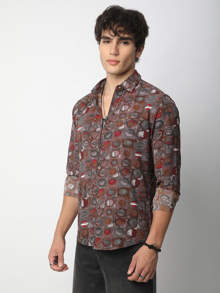 VASTRADO Men Classic Spread Collar Abstract Printed Slim Fit Casual Shirt