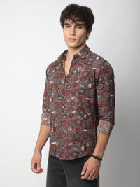 VASTRADO Men Classic Spread Collar Abstract Printed Slim Fit Casual Shirt