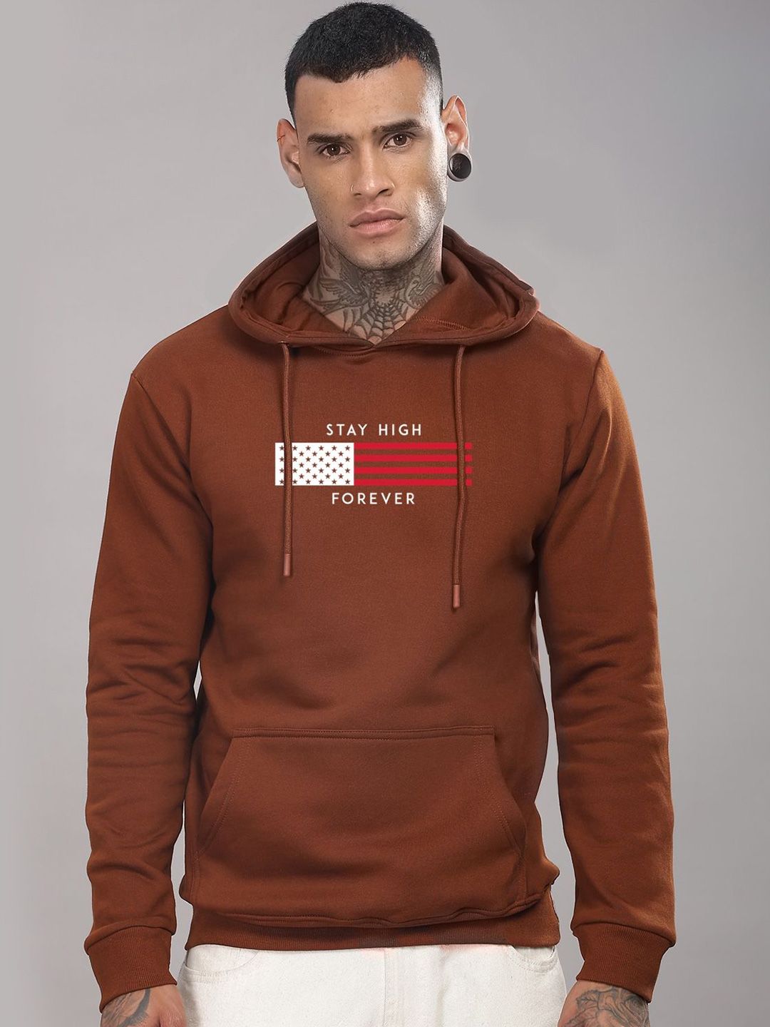 ADRO Men Cotton Graphic Printed Long Sleeves Hooded Sweatshirt