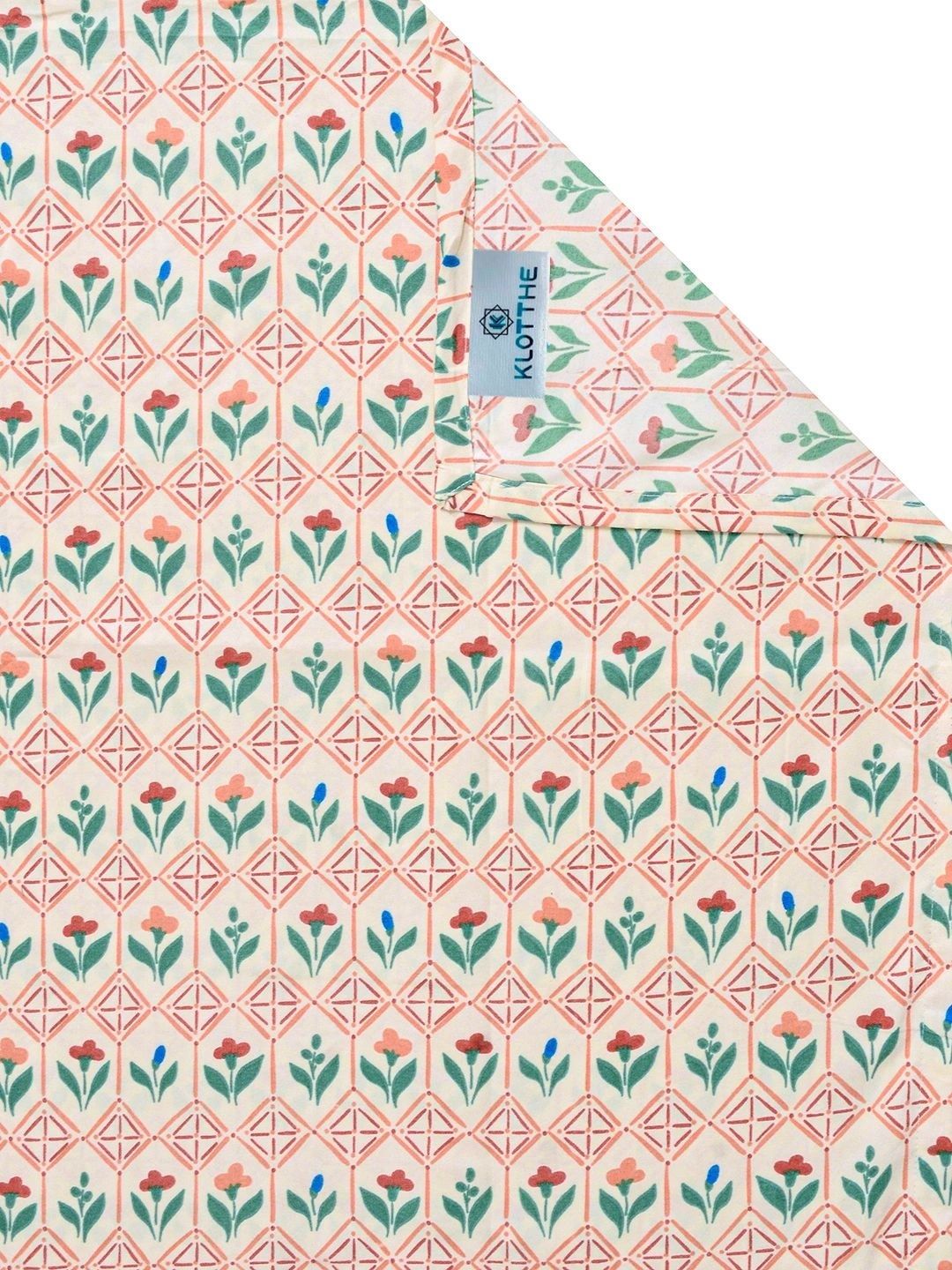 KLOTTHE Cream-Coloured & Pink Floral 300 TC Single Bedsheet with 1 Pillow Covers