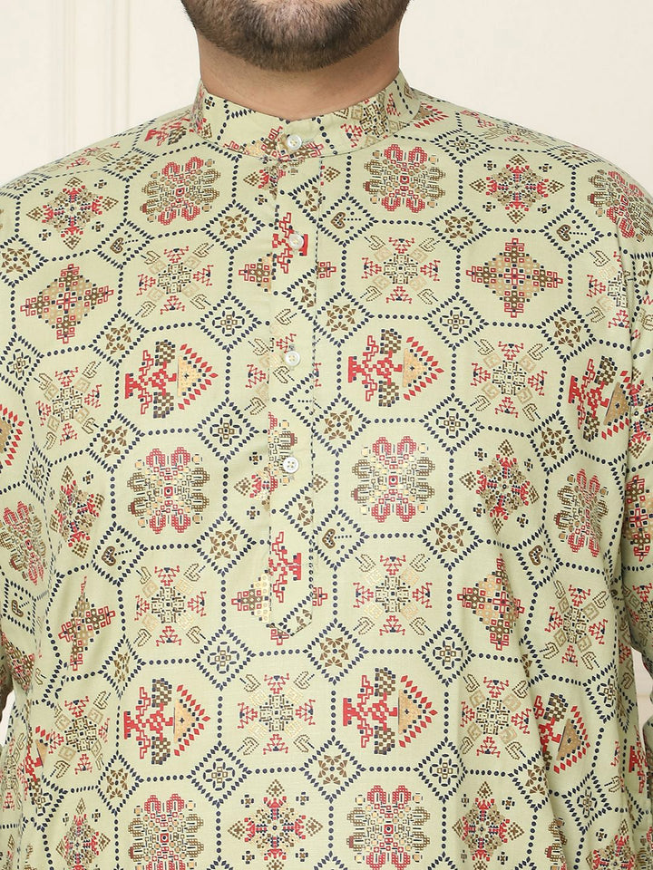 SOJANYA PLUS Motif Etnik Bercetak Linen Kapas Kurta Lurus dengan Piyama