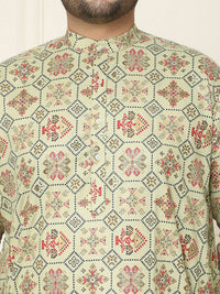 SOJANYA PLUS Motif Etnik Bercetak Linen Kapas Kurta Lurus dengan Piyama