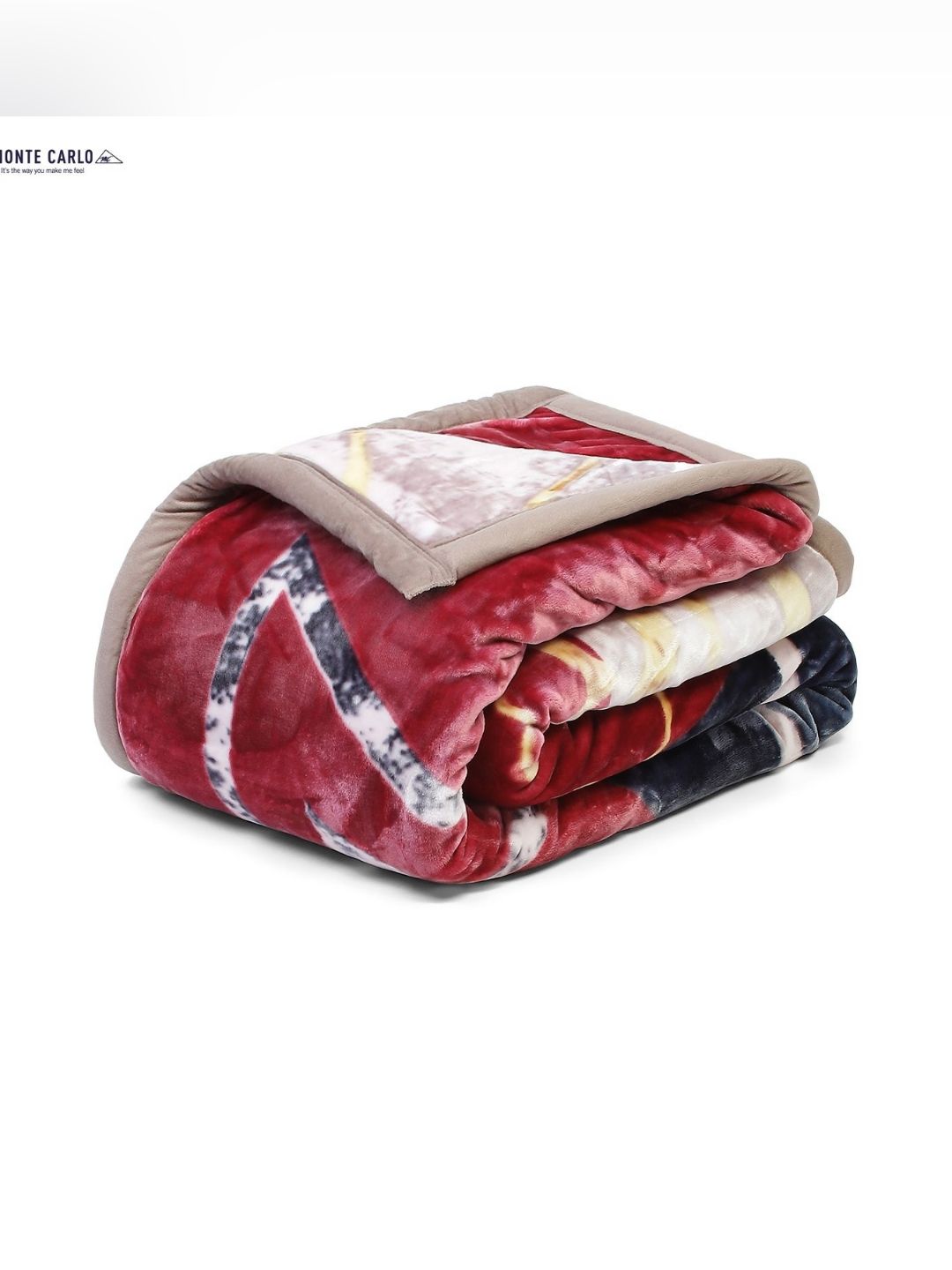 Monte Carlo White & Red Geometric GSM 950 Heavy Winter Single Bed Blanket