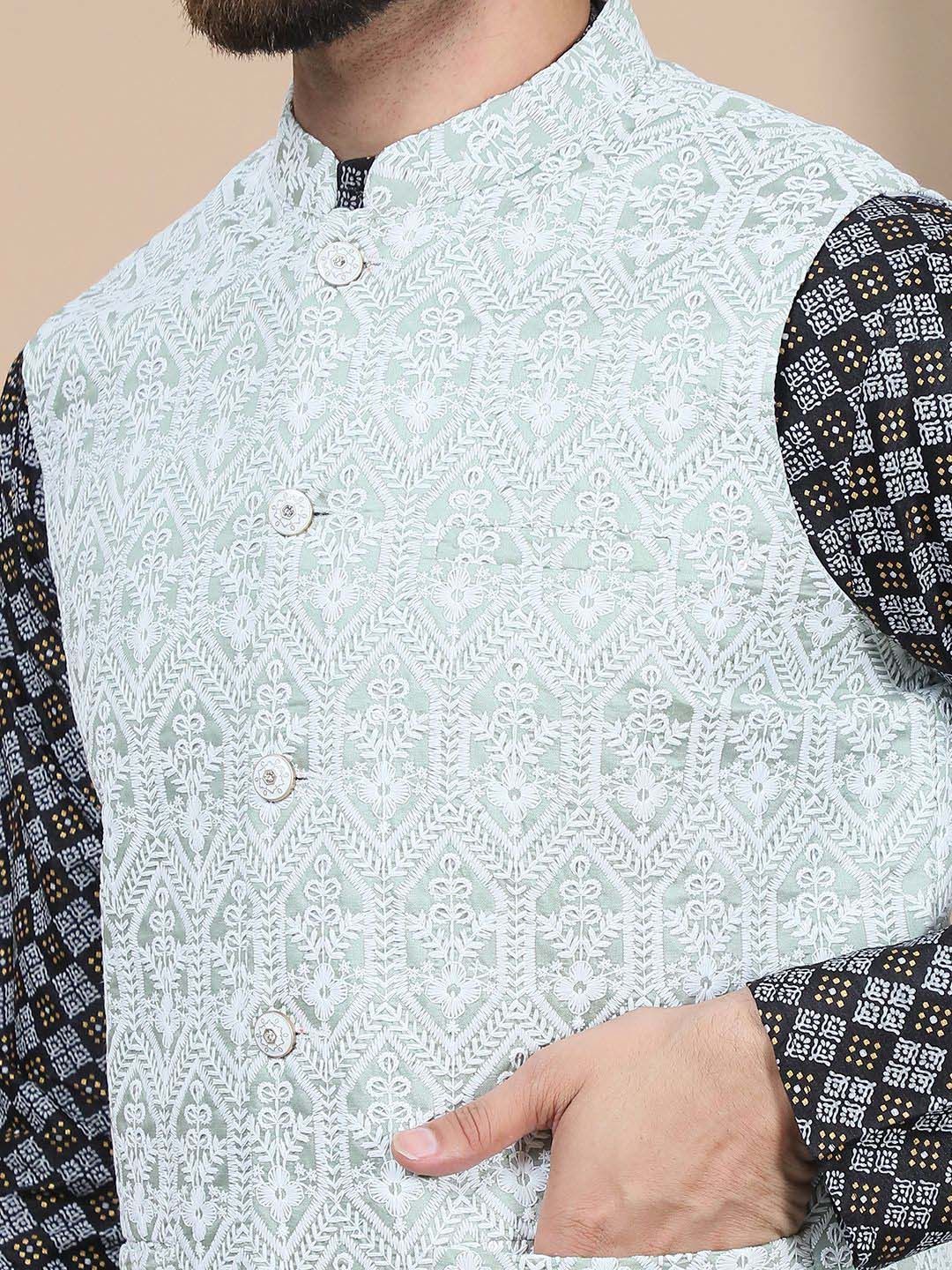 Anouk Black Floral Printed Straight Kurta with Churidar
