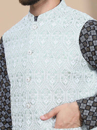 Anouk Black Floral Printed Straight Kurta with Churidar