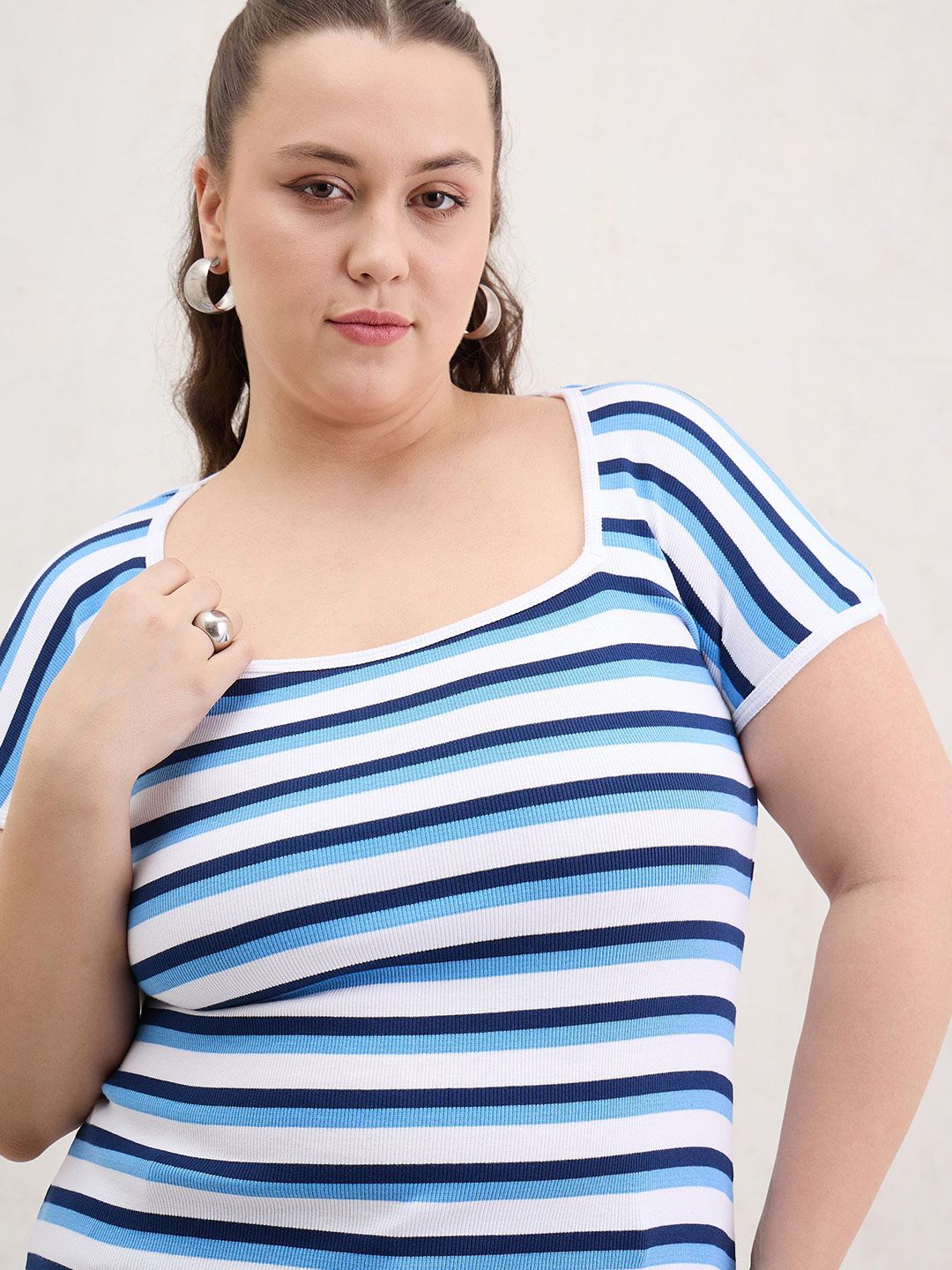 SASSAFRAS Women Curve Striped Cotton Fitted Top