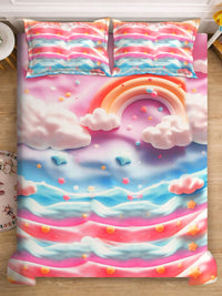 Cetakan Kartun Biru & Merah Jambu Dilengkapi Cadar 7D 400 TC Double King Dengan 2 Sarung Bantal