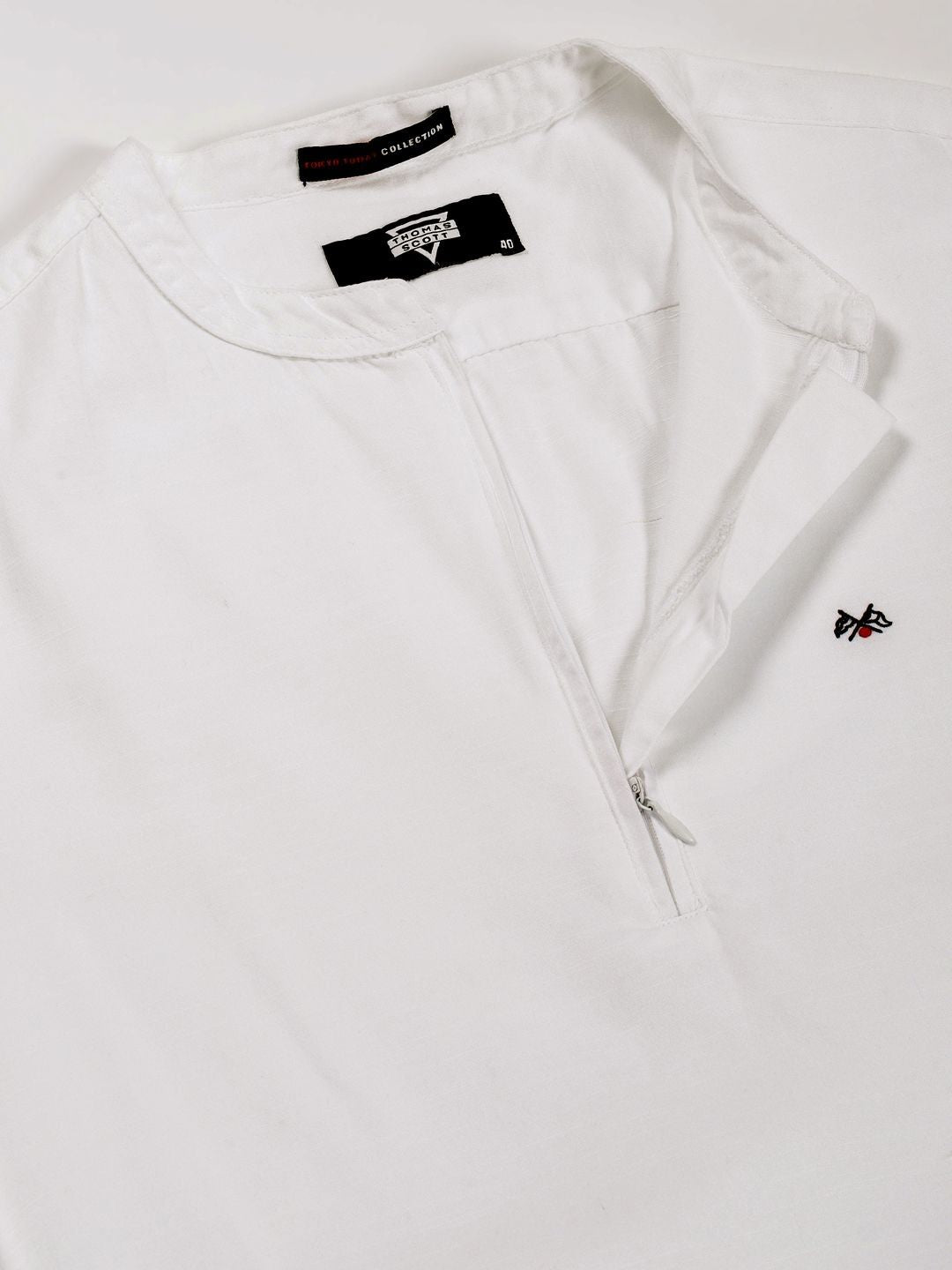 Thomas Scott Men Solid Mandarin Collar Cotton T-Shirt