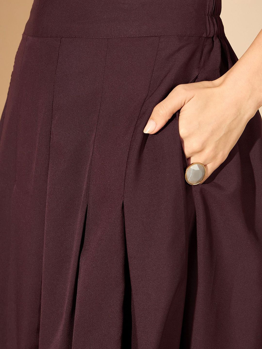 Antheaa 100% Satin Embroidered Mandarin Collar Tunic & Palazzo