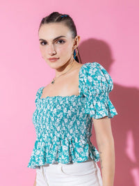 DressBerry Women Floral Printed Cinched Waist Top