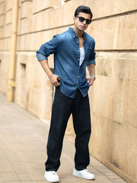 Powerlook Spread Collar Long Sleeves Denim Shirt