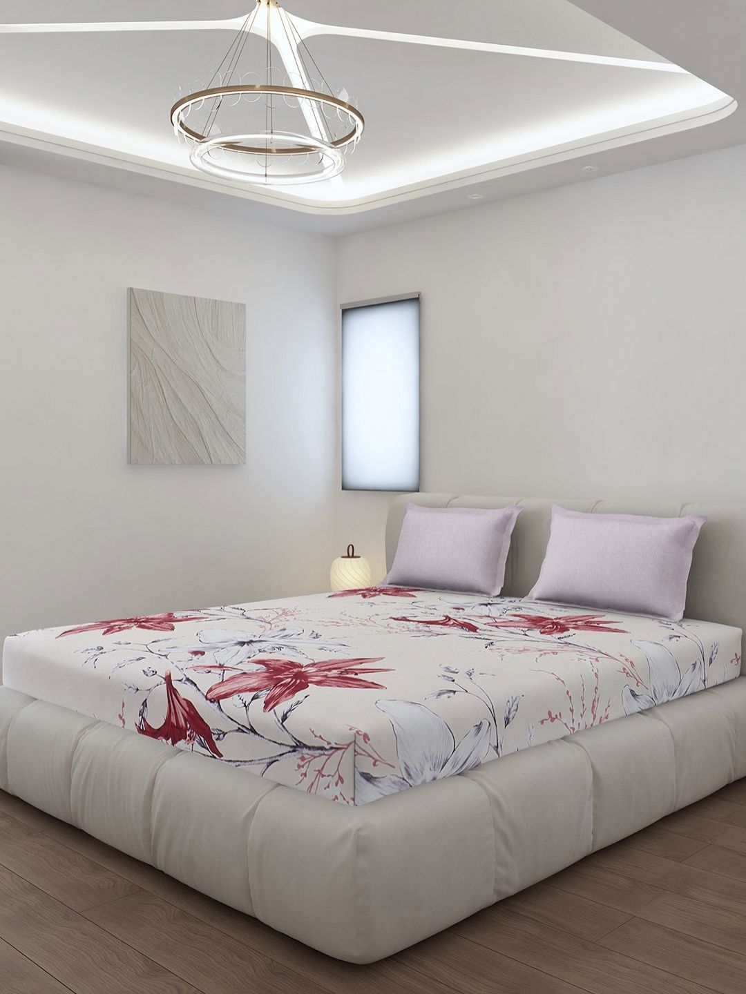Monte Carlo Stanley Pink & White Floral Printed 144 TC King Bedsheet Set 1.85 m x 1.95 m