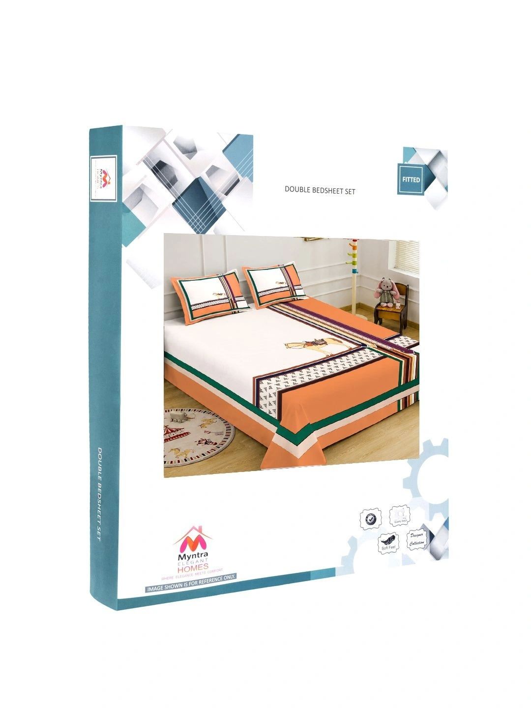 Myntra Elegant Homes Orange Geometric 400 TC King Bedsheet with 2 Pillow Covers