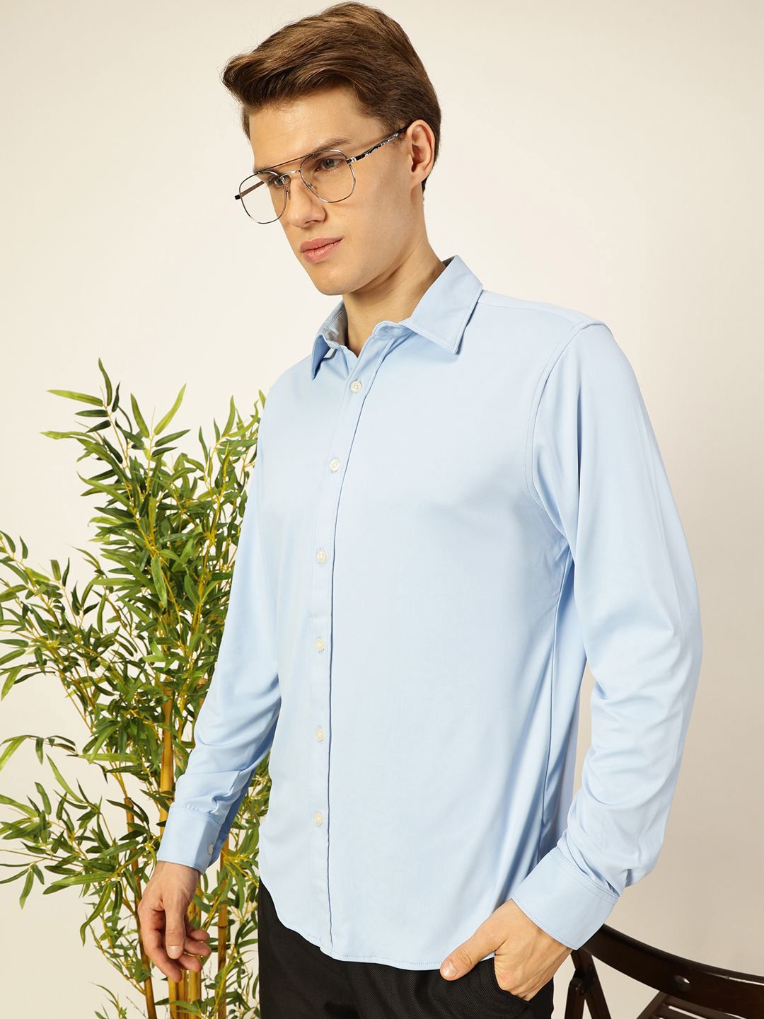 Thomas Scott Men Premium Spread Collar Solid Slim Fit Casual Shirt