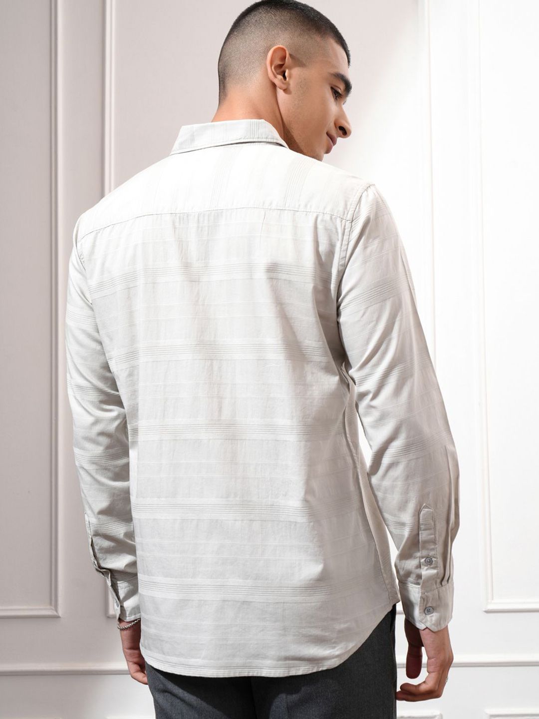 Highlander Men Dobby Textured Striped Casual Shirt