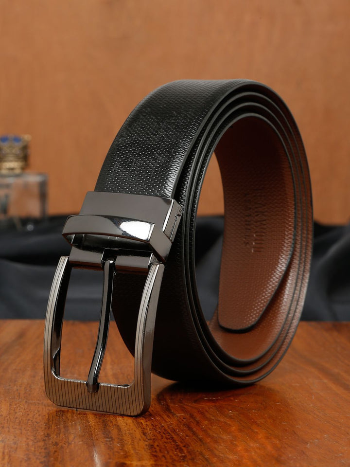 Teakwood Leathers Men Textured Leather Reversible Formal Belt