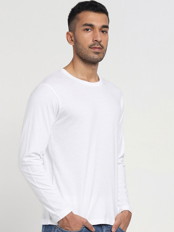 Bewakoof Men White Solid Full Sleeve T-shirt