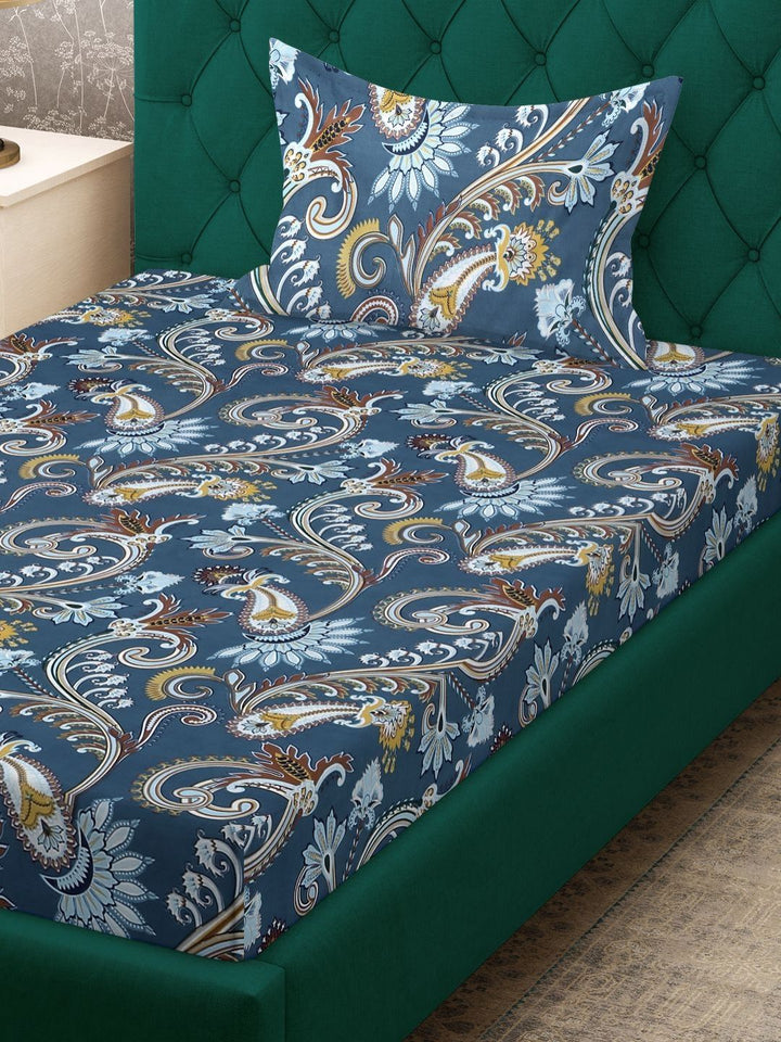 Myntra Elegant Homes Bercetak Biru 400 TC Set Cadar Bujang Dilengkapi 2.25 m x 1.5 m
