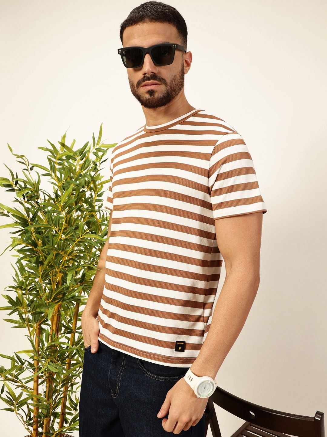 Thomas Scott Men Anti Odour Striped Round Neck T-shirt