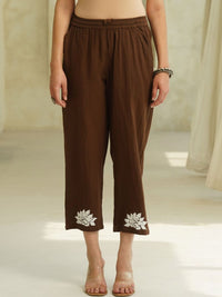 House of Chikankari Brown 2 Keping Cotton Solid Tunic dengan Set Co-Ord Seluar