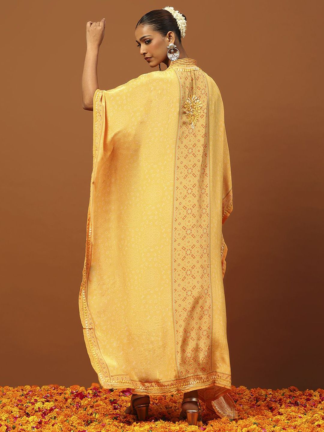 Rumah Chikankari Wanita Krep Kuning Chikankari Sulam Kurta