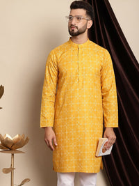 Kurta Linen Kapas Kolar Mandarin Bercetak Motif Etnik Anouk