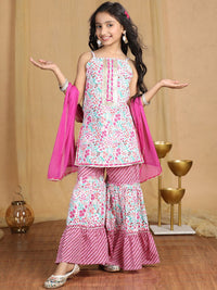 Cutiekins Girls Floral Printed Regular Gotta Patti Kurta with Sharara & With Dupatta