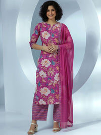Libas Women Floral Printed Regular Pure Cotton Kurta with Palazzos & With Dupatta