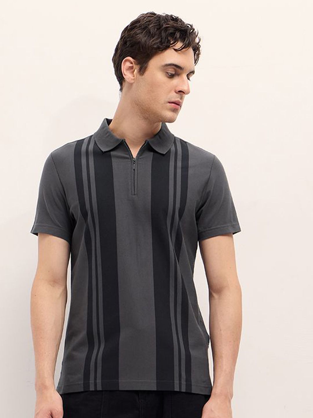 THE BEAR HOUSE Men Striped Polo Collar T-shirt