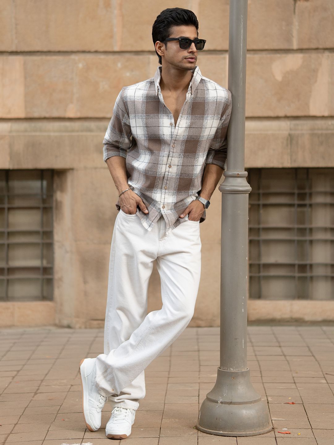 Powerlook Men Tartan Checked Button-Down Collar Cotton Casual Shirt