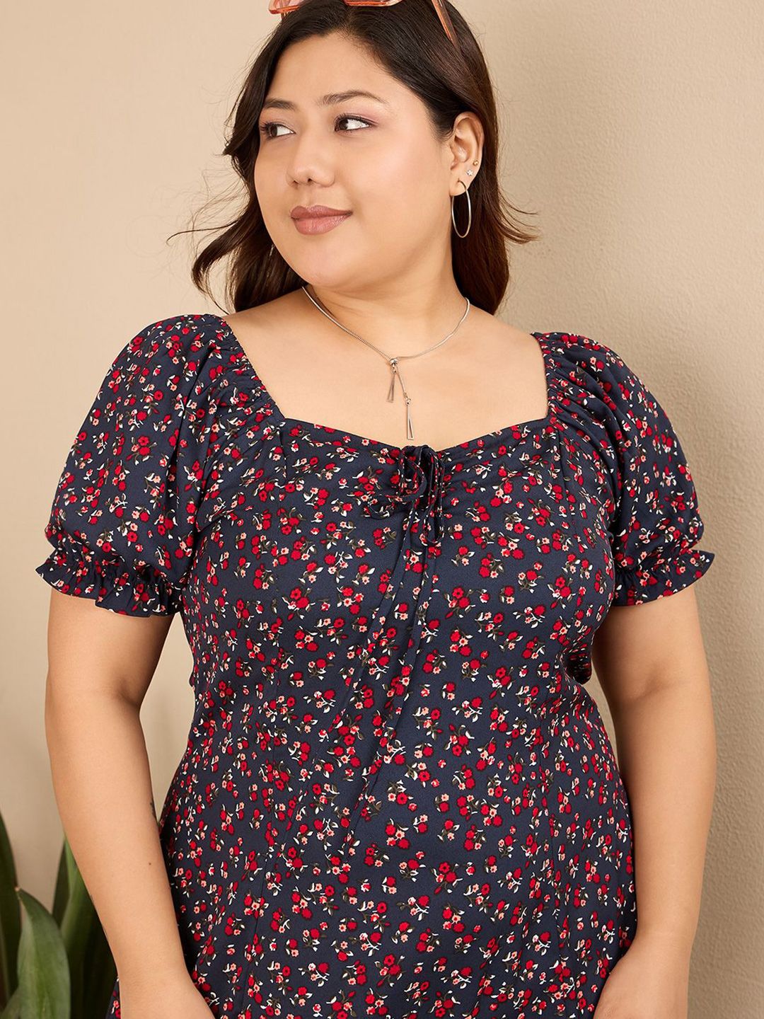Berrylush Curve Plus Size Floral Printed A-Line Dress