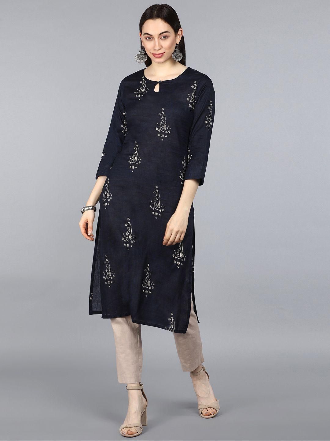 KALINI Women Ethnic Motifs Printed Keyhole Neck Kurta