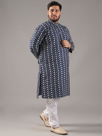 SOJANYA PLUS Plus Size Men Floral Embroidered Band Collar Straight Kurta And Pyjamas